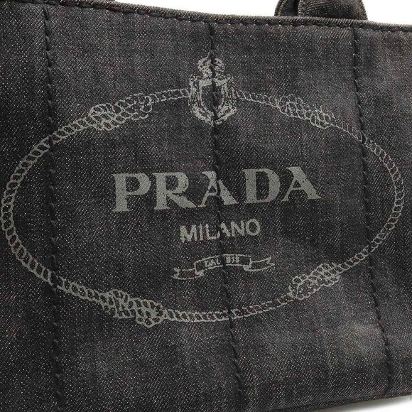 PRADA CANAPA Tote Bag Shoulder Denim NERO Black Boutique Purchased Item B2439G - Picture 8 of 8